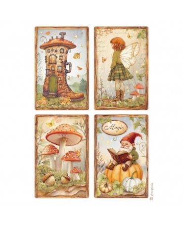 Papel arroz Stamperia A4 Whispering Woods Cards 1