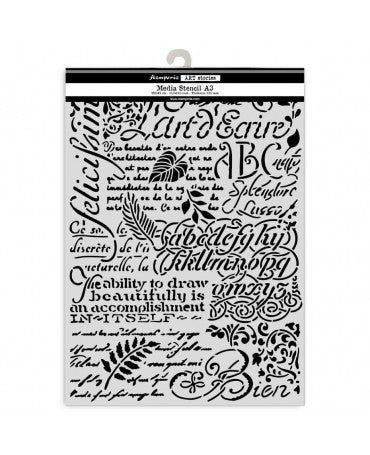 STENCIL Stamperia A3 Art Stories Writings 1