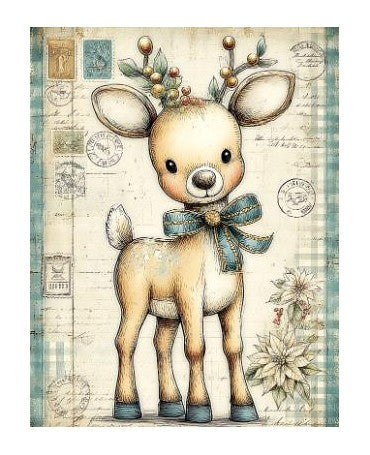 Papel Seda A4 Navidad Dibujo Azul 27 Reno 1