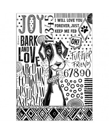 Papel arroz Stamperia A4 Furry Friends Dog Black and White 1