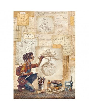Papel arroz Stamperia A4 A New Beginning Drafts and Technical Drawings 1