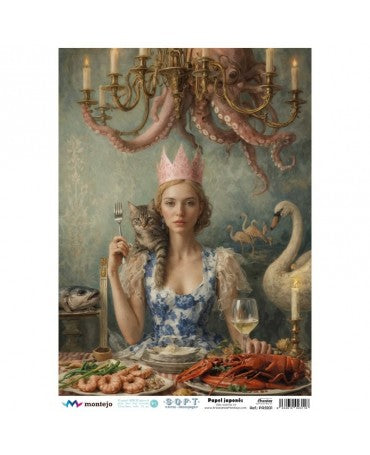 Papel Arroz SOFT A3 SPA5931 Corona y gato 1