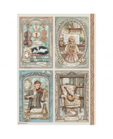 Papel arroz Stamperia A4 Symphony 4 Cards 1