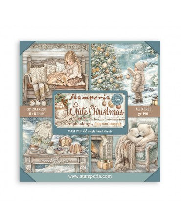 COLECCIÓN 20X20 STAMPERIA MAXI PAD 22 hojas White Christmas 1