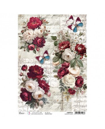 Papel Arroz CIAO BELLA A4 Burgundy blooms 1