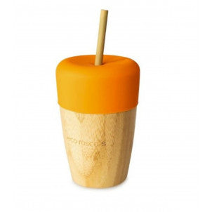 Vaso bamboo naranja 240ml+tapa+2 pajitas eco rascals 1