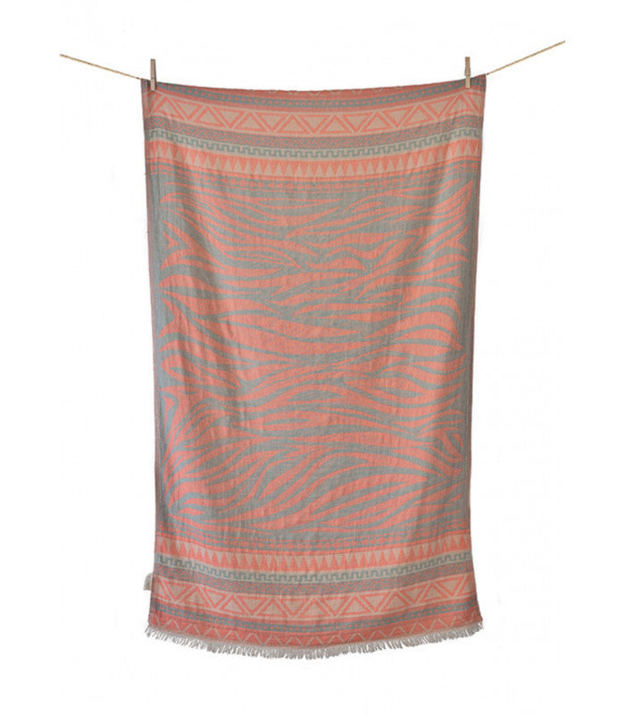 Toalla de playa milos coral & euc & beige aelia anna 1