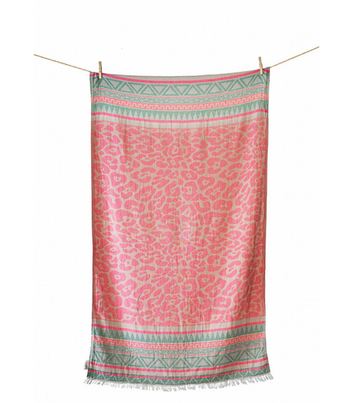 Toalla de playa keros beige & eucal. & pink aelia anna 1