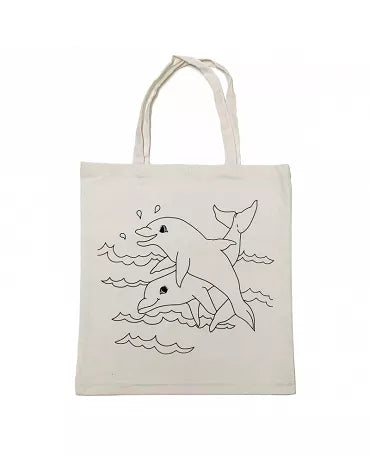 Textil BOLSA Algodón Prediseño DELFINES 38x42cm 1