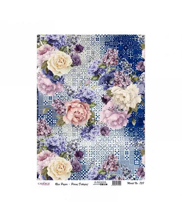 Papel arroz Cadence A3 COLLAGE FLORES AZUL 1