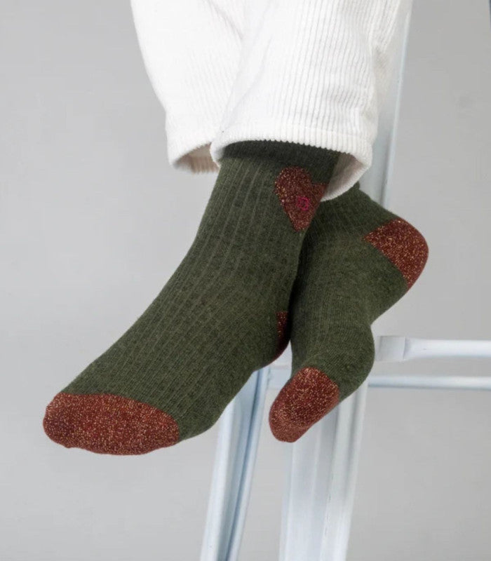 Calcetines mujer billy belt heart khaki and burgundy 1