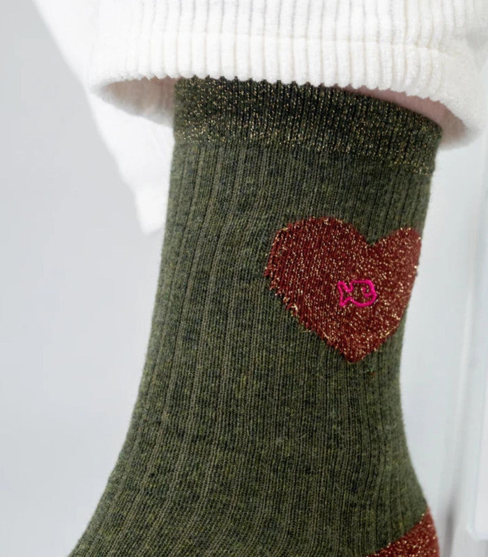 Calcetines mujer billy belt heart khaki and burgundy 2