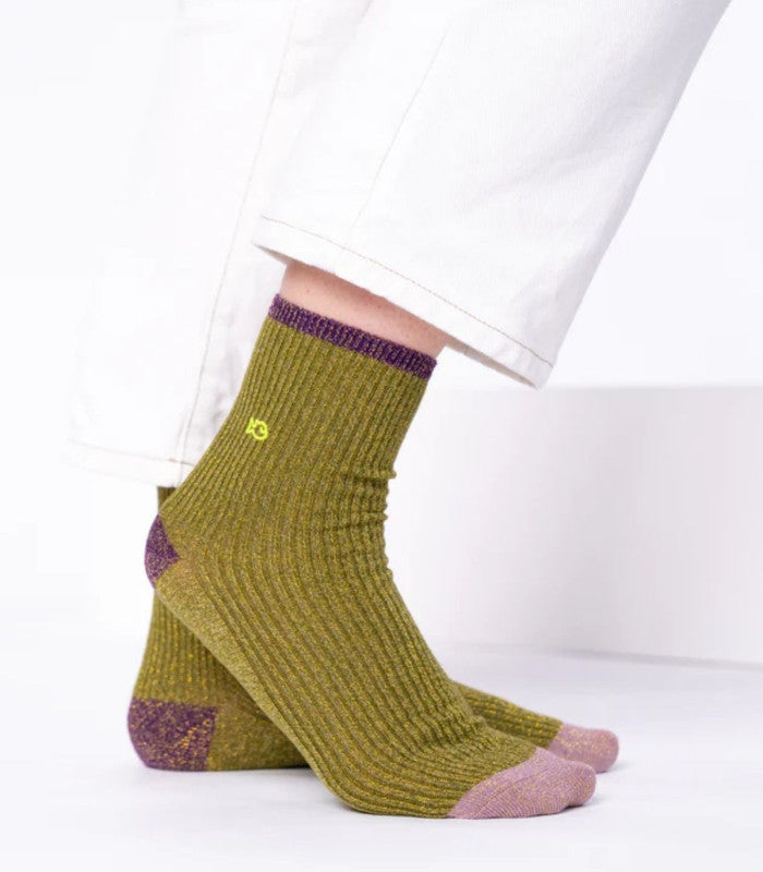 Calcetines mujer billy belt vintage glitter olive 2