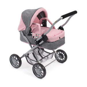 Cochecito de muñecas smarty gris rosa coche bayer chic 2