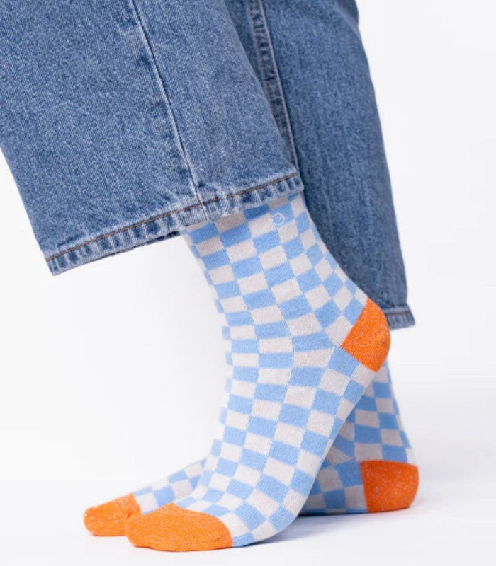 Calcetines mujer billy belt cuadros blue beige 1