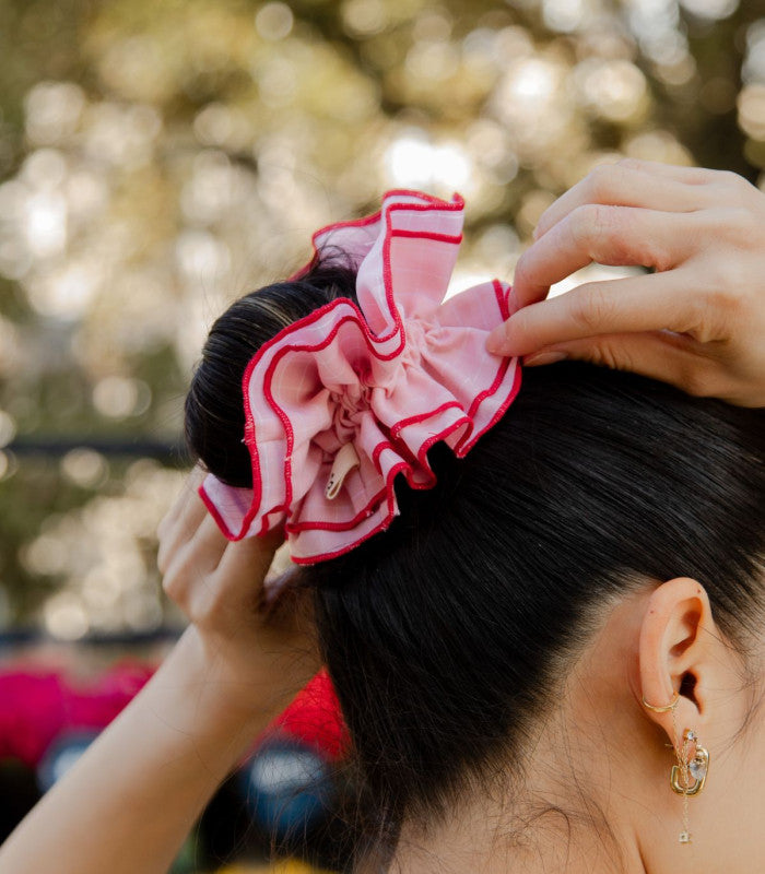 Scrunchie maxi chouchou carreaux rose-blanc 2