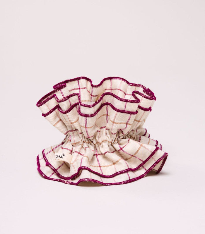 Scrunchie maxi chouchou carreaux beige-bourdeaux 1