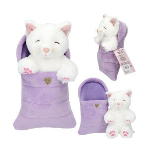 Gato blanco con saco de dormir lila top model 1