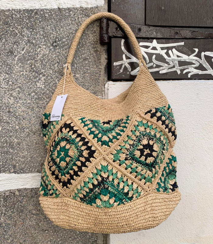 Bolso de rafia moustiers azteka naturel green rabarany 1