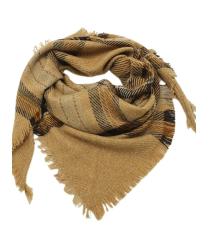 Fular triangular de cuadros con flecos beige atoll-palme 1