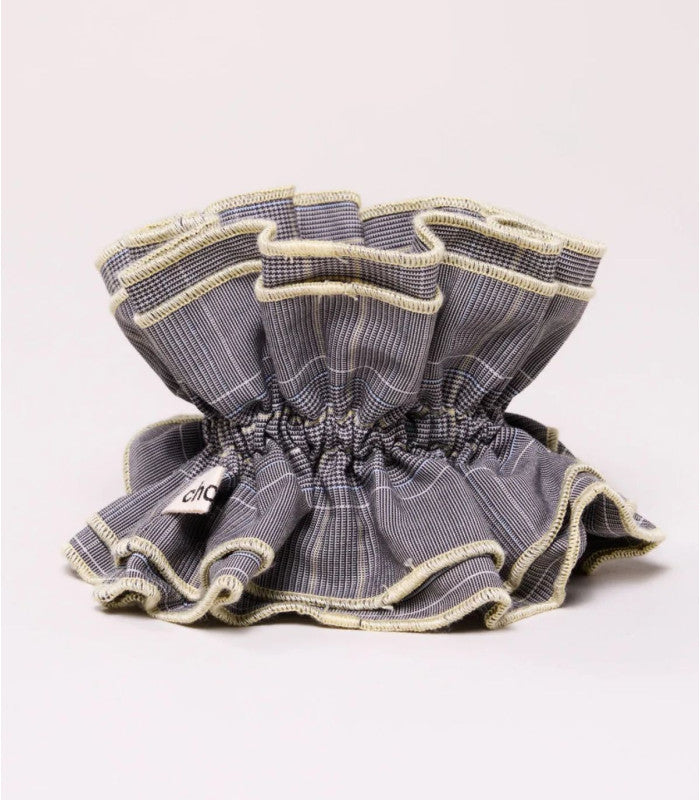 Scrunchie maxi chouchou tartan gris jaune 1