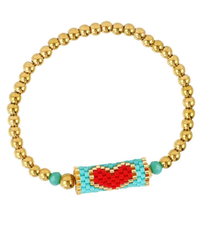 Pulsera elastica miyuki corazon turquesa anartxy 1