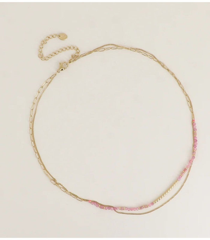 Collar 2 vueltas piedras naturales turmalina rosa bohm paris 2