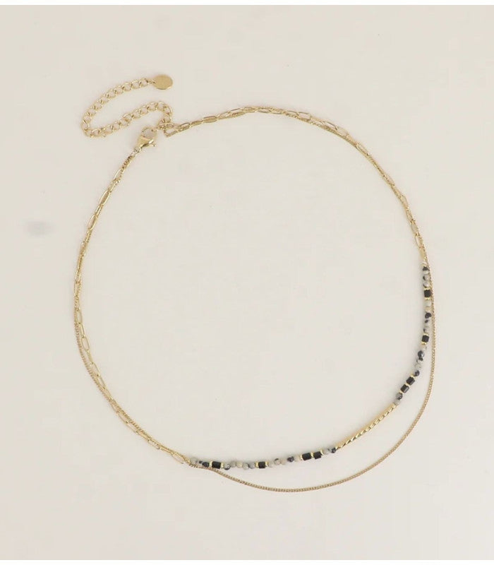 Collar 2 vueltas piedras naturales jaspe dalmata bohm paris 2