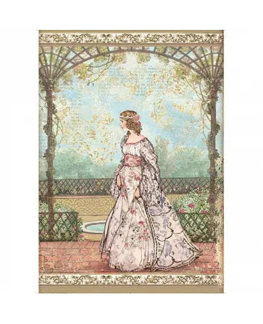 Papel arroz Stamperia A4 SLEEPING BEAUTY Princesa 1