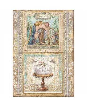 Papel arroz Stamperia A4 SLEEPING BEAUTY Marco Pastel 1