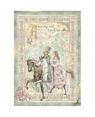Papel arroz Stamperia A4 SLEEPING BEAUTY Principe a Caballo 1