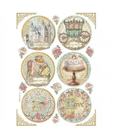 Papel arroz Stamperia A4 SLEEPING BEAUTY Circulos 1