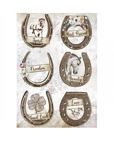 Papel arroz Stamperia A4 ROMANTIC HORSES Herraduras 1