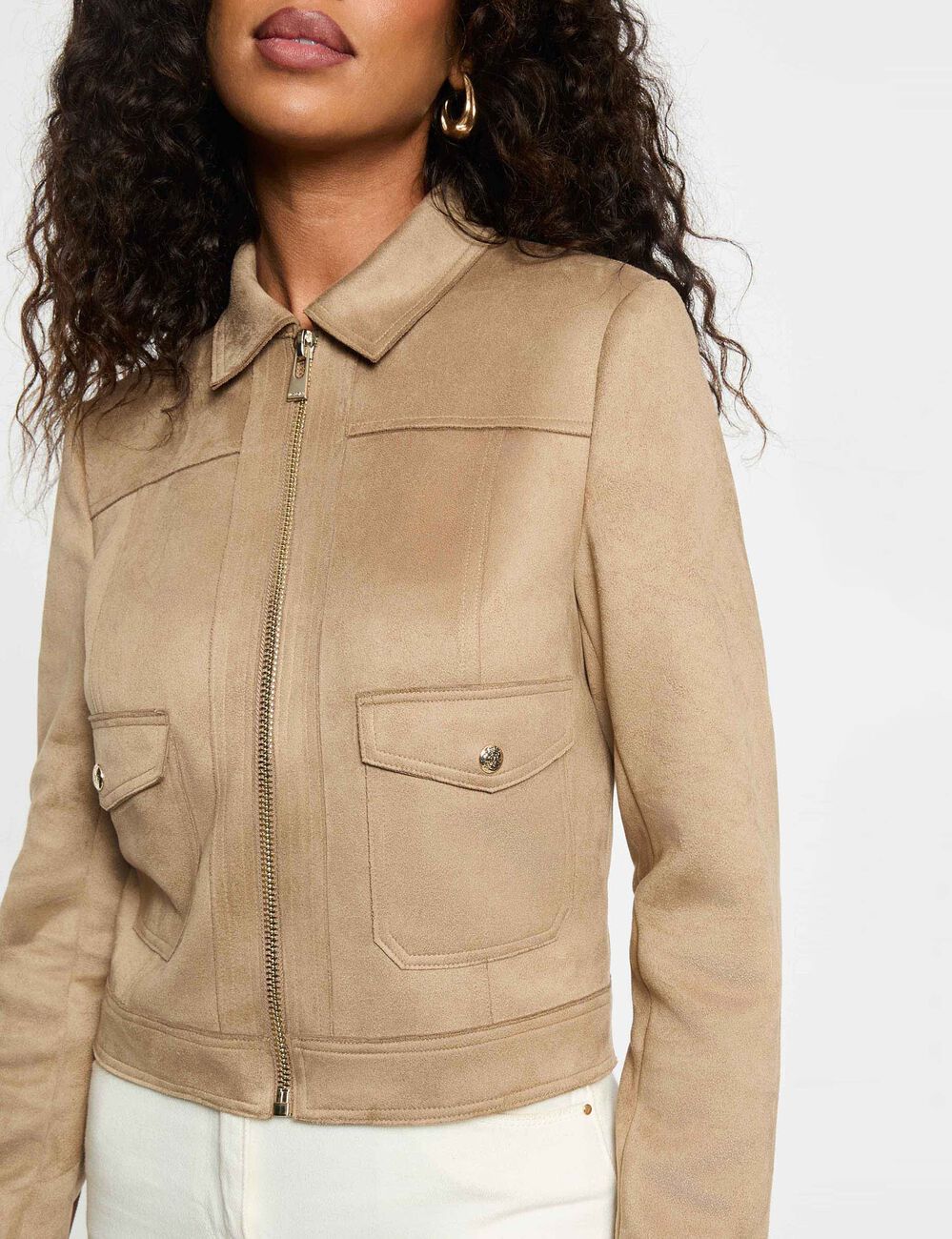 Chaqueta corta antelina topo Morgan
