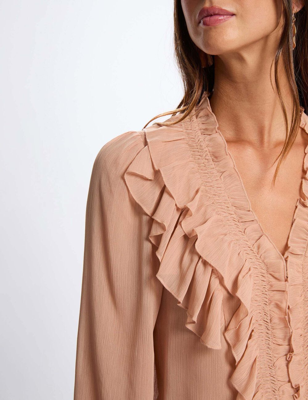 Camisa fluida con cuello en V rosa salmon Morgan