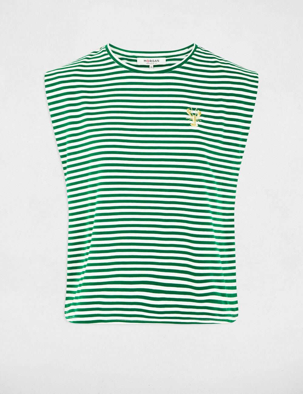 Camiseta de rayas bordada verde pradera Morgan