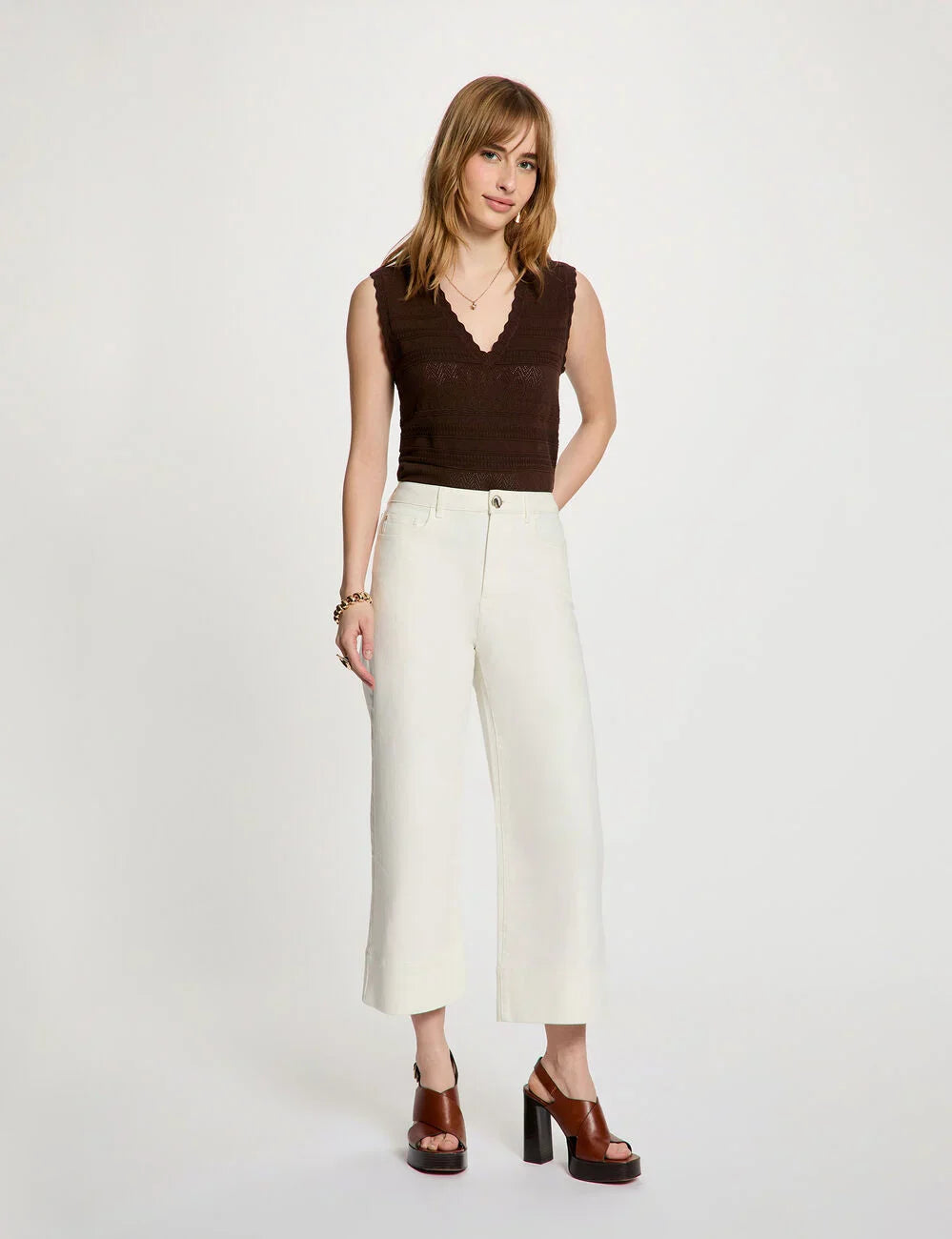 Pantalón culotte de tiro alto blanco Morgan