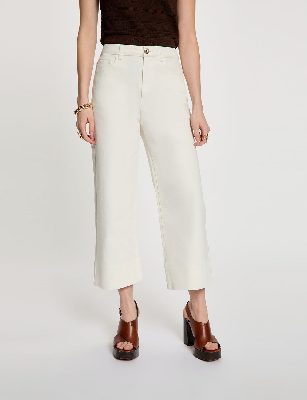 Pantalón culotte de tiro alto blanco Morgan