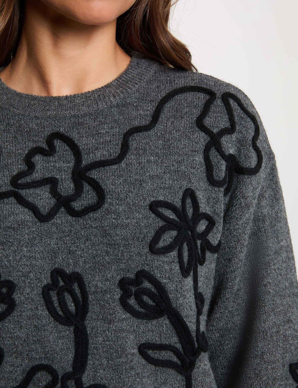 Jersey de cuello redondo fantasía gris oscuro morgan