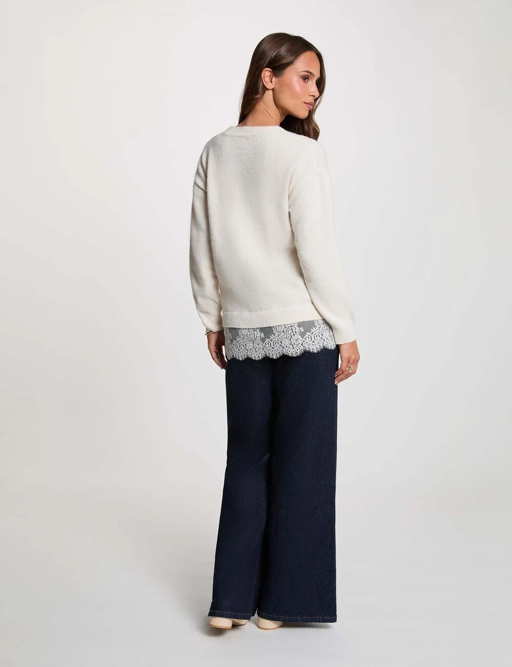 Jersey de cuello en V y mangas largas marfil morgan