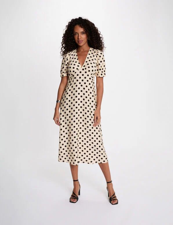 Vestido midi con mangas abullonadas MORGAN