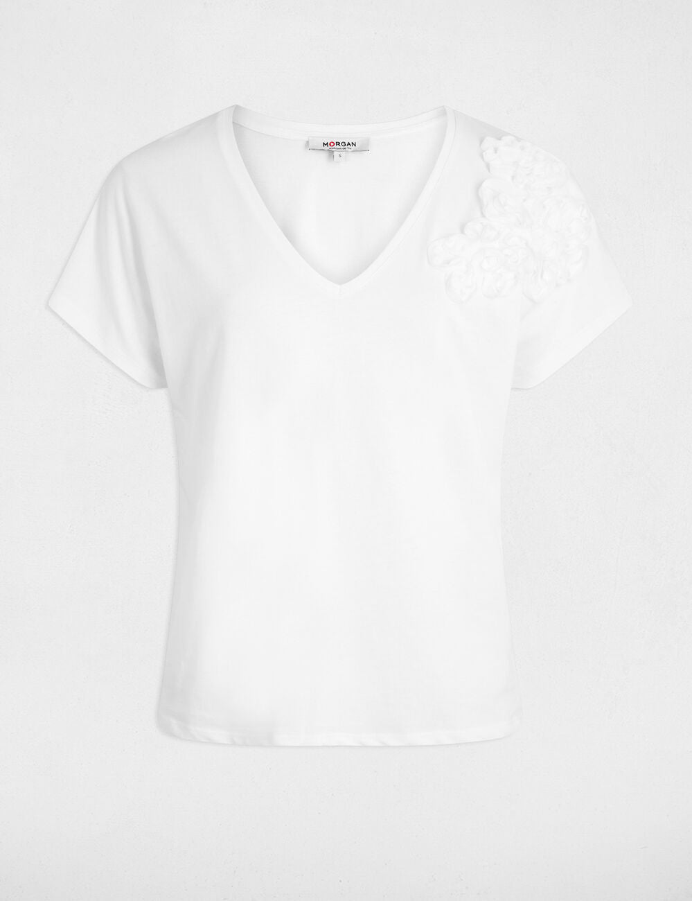Camiseta cuello V manga corta blanca Morgan