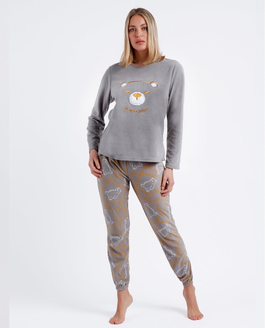 Pijama Calentito Manga Larga Warm Hugs para Mujer GRIS - Dendago