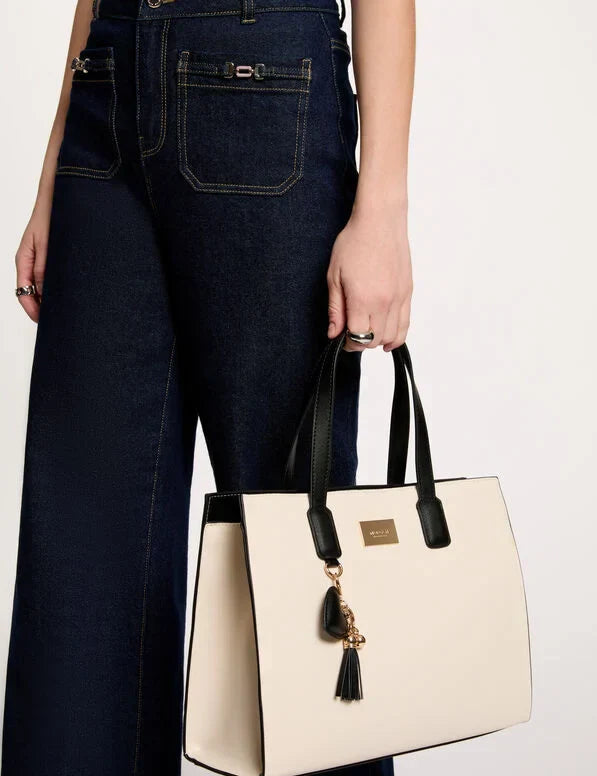 Bolso tote de piel sintetica marfil Morgan