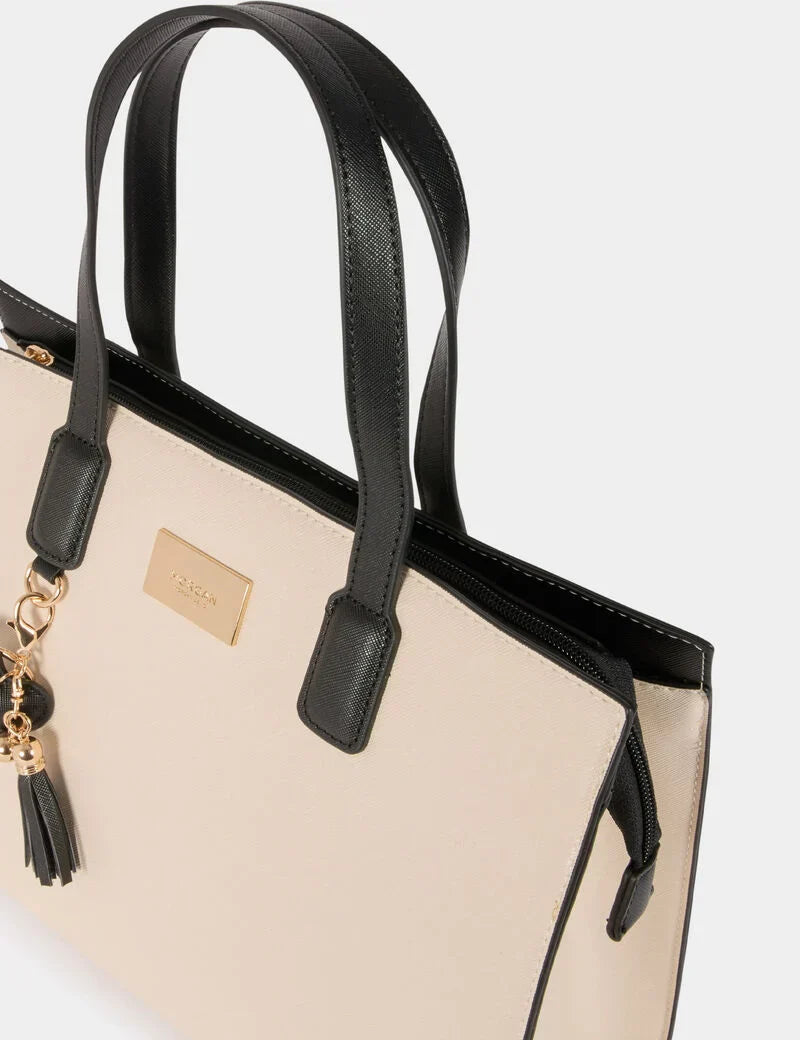 Bolso tote de piel sintetica marfil Morgan