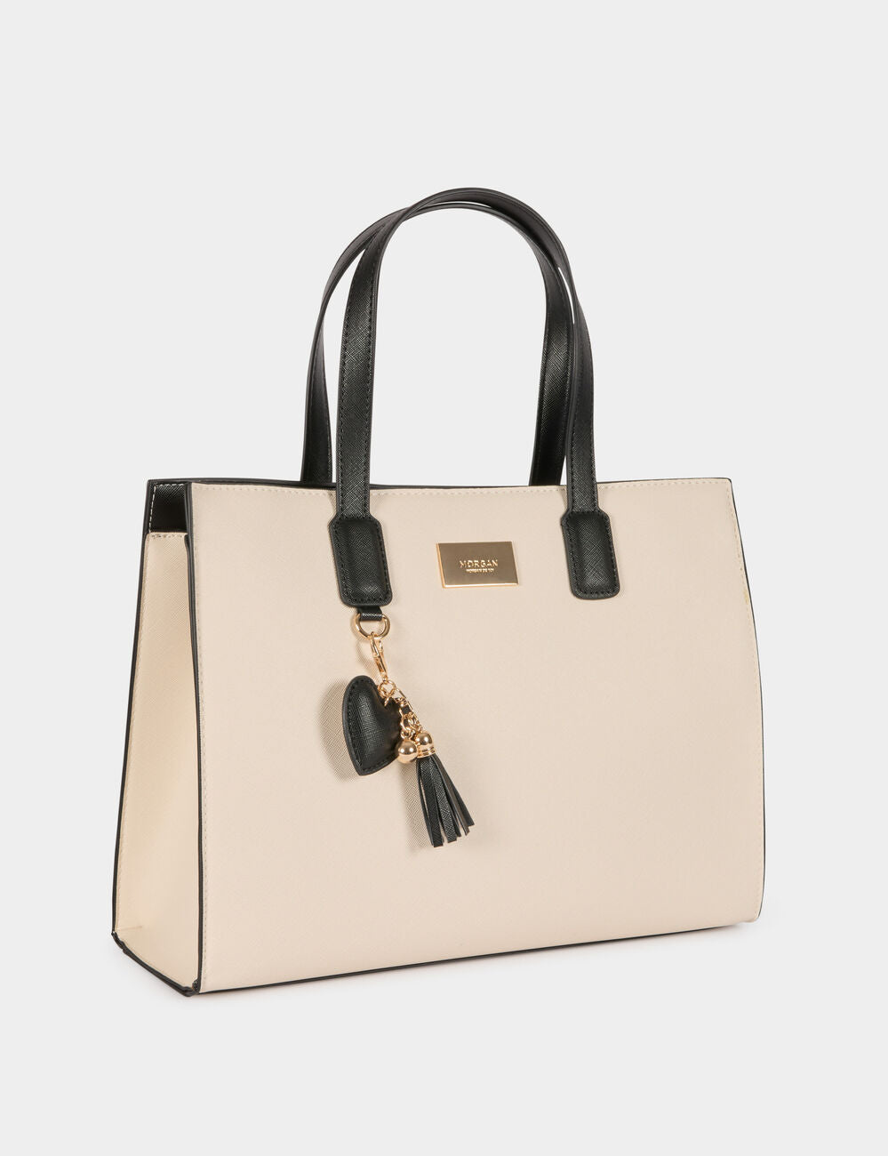 Bolso tote de piel sintetica marfil Morgan