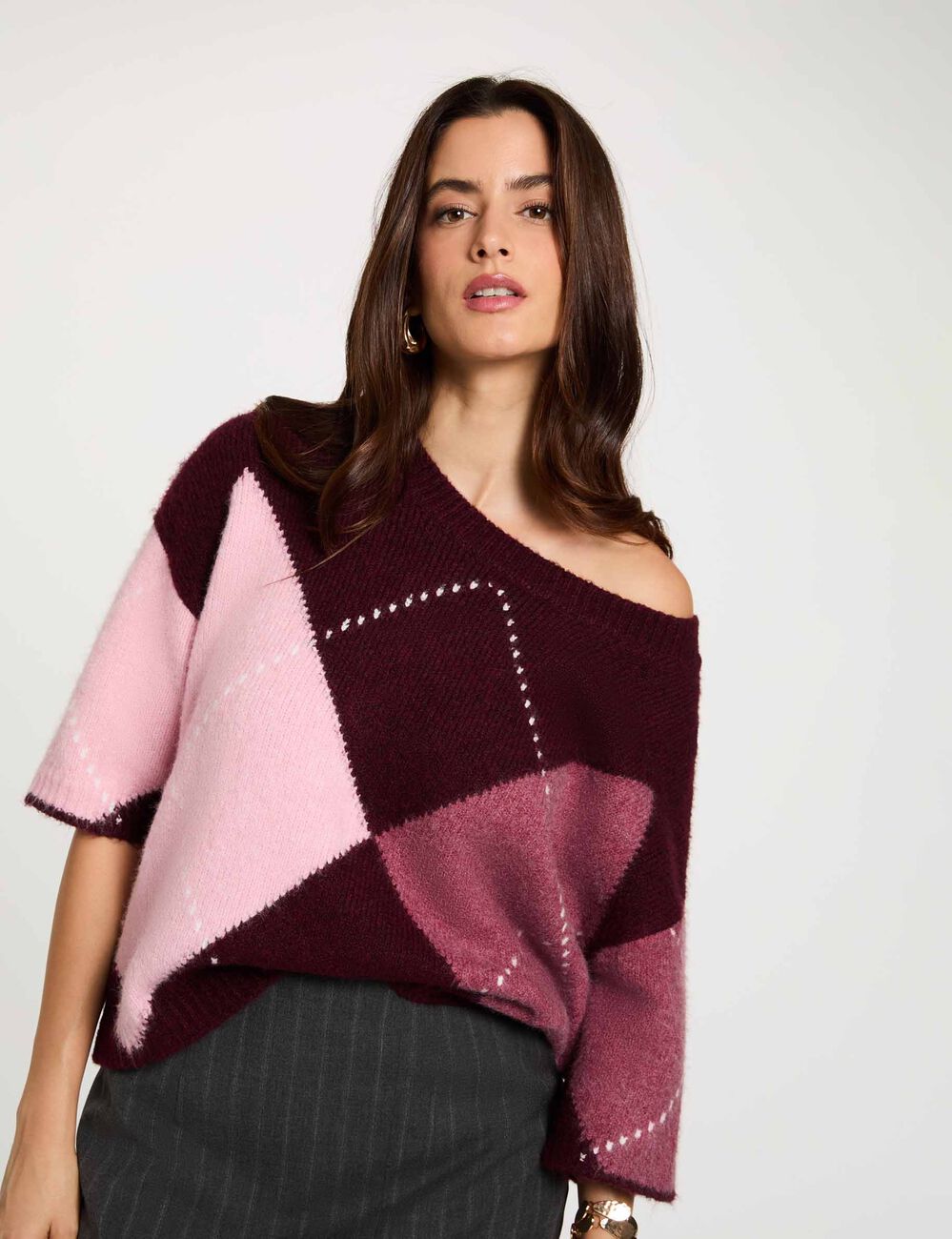 Jersey jacquard cuello redondo ciruela morgan