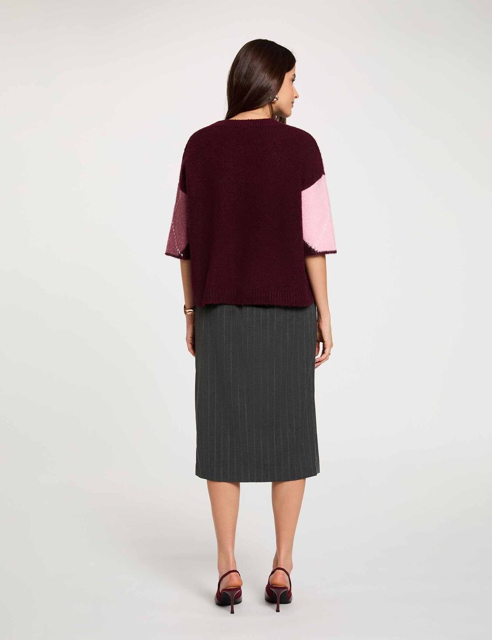 Jersey jacquard cuello redondo ciruela morgan