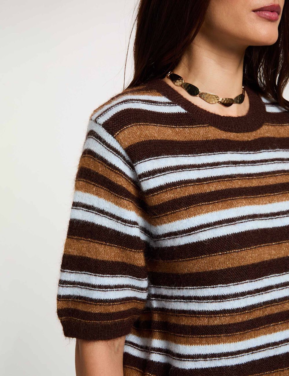 Jersey de rayas con mangas cortas marrón morgan