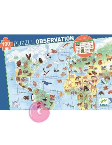 Puzzle Observación Animales del mundo 100 pzs Djeco - Dendago